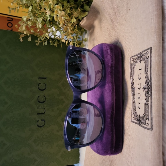 Gucci Sunglasses Blue Silver Cat Eye Frames Polarized - Picture 2 of 6